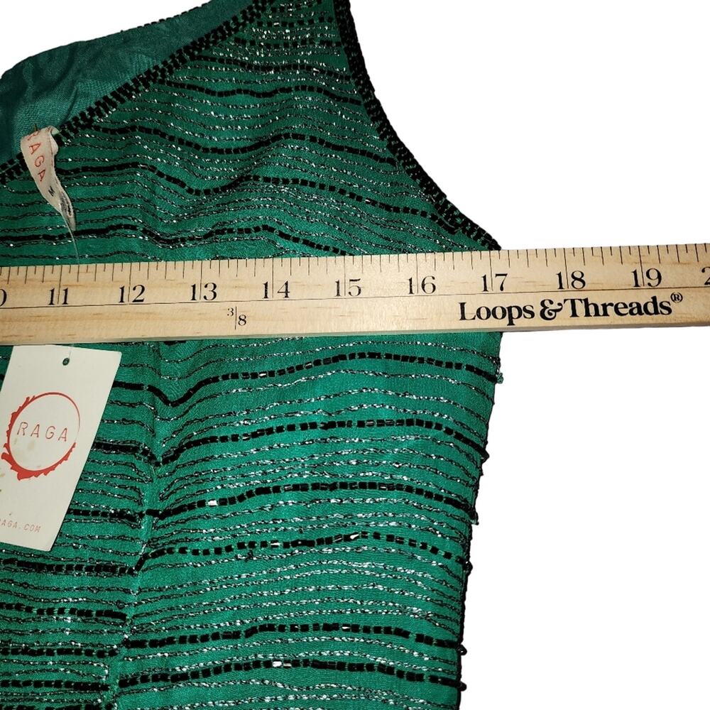 Anthropologie Raga Dress Womens M Silk Beaded Sleeveless Green Holiday New Years - Picture 7 of 12